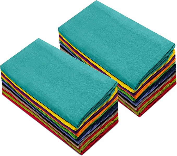COTTON CRAFT Multicolor Cloth Napkins - Set of 24 Pure Cotton Everyday Lunch Dinner Napkin - Spring Summer Fall Holiday Birthday Party Gift - Soft Washable Absorbent Reusable Napkin - 17 x17