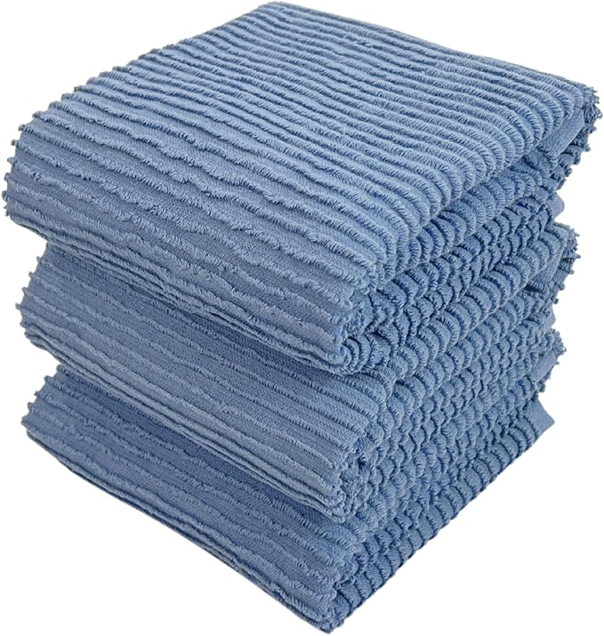 Chambray Light Blue Kitchen Hand Dish Towels: Oversized 28" x 18", 100% Cotton Cloth Soft Cleaning Drying Absorbent Textured Design, Set of 3 Multipurpose for Everyday Use
