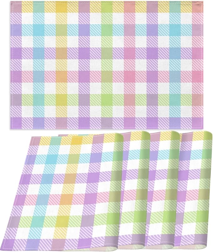 Nepnuser Linen Easter Buffalo Check Plaid Placemats Set of 4 Rustic Spring Place Mats for Home Kitchen Dining Table Decoration (12" x 18")