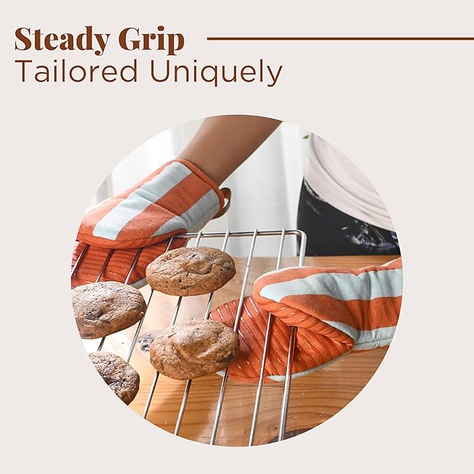 Folkulture Mini Oven Mitts | Heat Resistant 5.75"x9", Set of 2 Orange Oven Mittens for Fall Kitchen Decor | Short Oven Fall Gloves with Hanging Loop | Fall Essentials or Kitchen Mitten for Baking