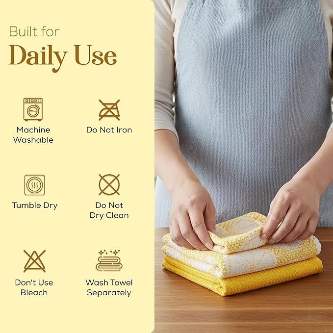 MosJos Kitchen Towels Set of 4 Premium Hand Towels 18 x 28 Inch Large Tea Towels for Drying & Decor - Soft, Absorbent Cotton Yellow Ribbed and Lemon Citrus Weave Cute Hand Towels - Housewarming Gift