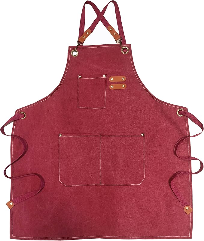 Chef Apron with Large Pockets for Women Men, Cotton Canvas Cross Back Water Repellent Adjustable Work Apron