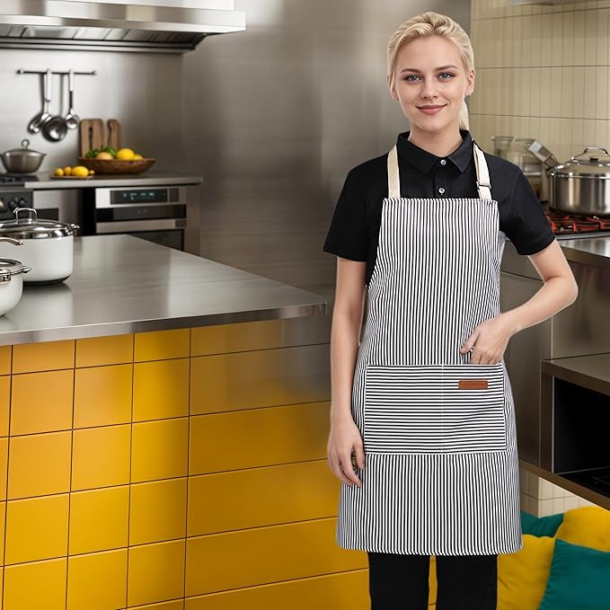 2-Pack Aprons for Women Men with Pockets, Adjustable Bib Kitchen Apron, Chef Aprons for Cooking Baking BBQ
