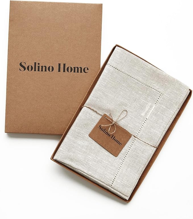 Solino Home Light Natural Linen Napkins Set of 4-100% Pure Linen Hemstitch Dinner Napkins 20 x 20 Inch for Spring, Summer, Mothers Day - Classic Hemstitch