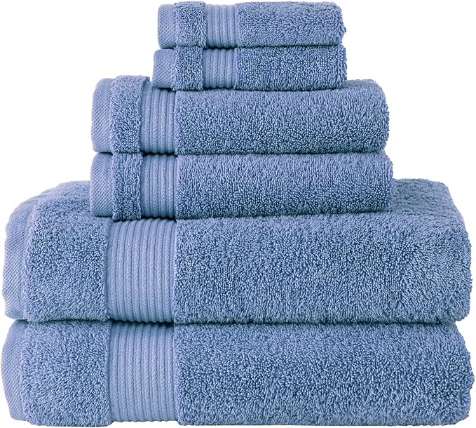 Classic Turkish Towels CTT - Luxury 6 Piece Towel Set, 100% Turkish Cotton, Quick Drying, Highly Absorbent & Comfy, Includes 2 Bath Towels, 2 Hand Towels & 2 Washcloths | (Blue)