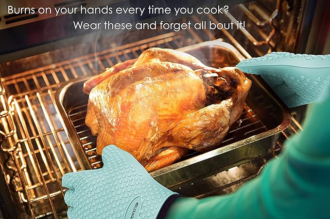 KITCHEN PERFECTION S Silicone Smoker Oven Gloves -Extreme Heat Resistant BBQ Gloves -Handle Hot Food Right on Your Grill Fryer Pit|Waterproof Oven Mitts |Superior Value Set+3 Bonuses