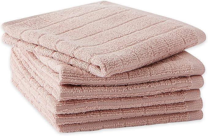 DII Basic Terry Collection Solid Windowpane Dishcloth Set, 12x12, Pale Mauve, 6 Count