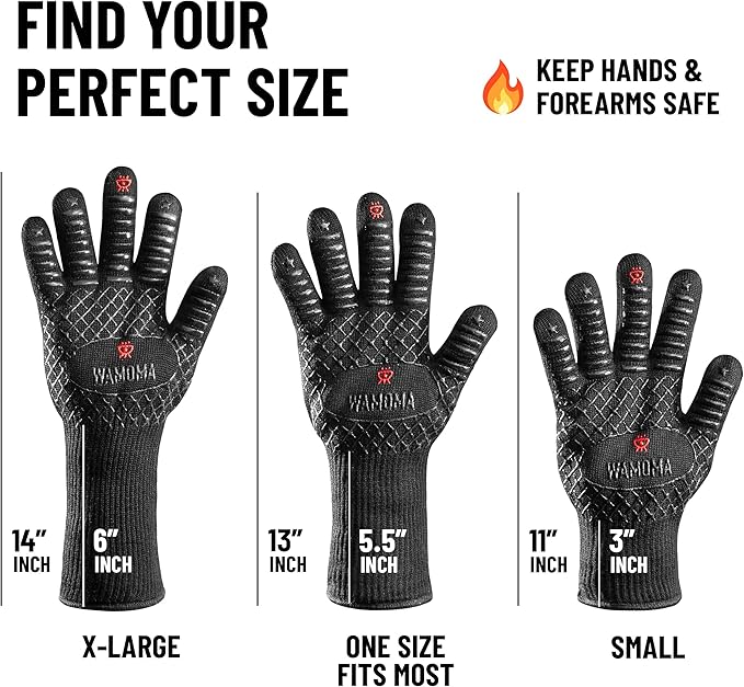 Long Heat Resistant BBQ Gloves - 1472°F Heat Proof Internal Cotton Lining, Non-Slip Silicone Grilling Gloves for Meat Handling, Barbeque, Cooking, XL Oven Gloves with Long Sleeve