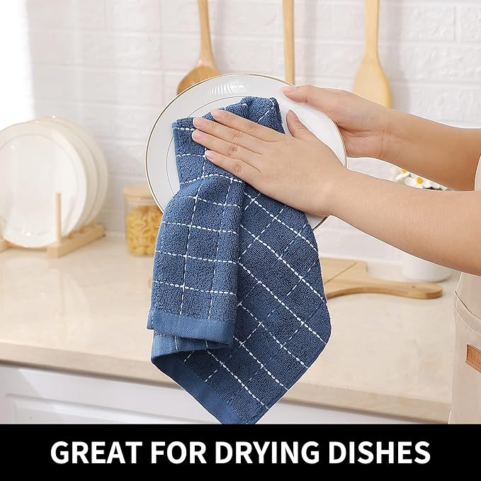 Homaxy 100% Cotton Terry Kitchen Dish Cloths, Ultra Soft and Absorbent Dish Towels for Kitchen, Suitable for Drying and Washing Dishes, 24 Pack, 12 x 12 Inches, Navy Blue