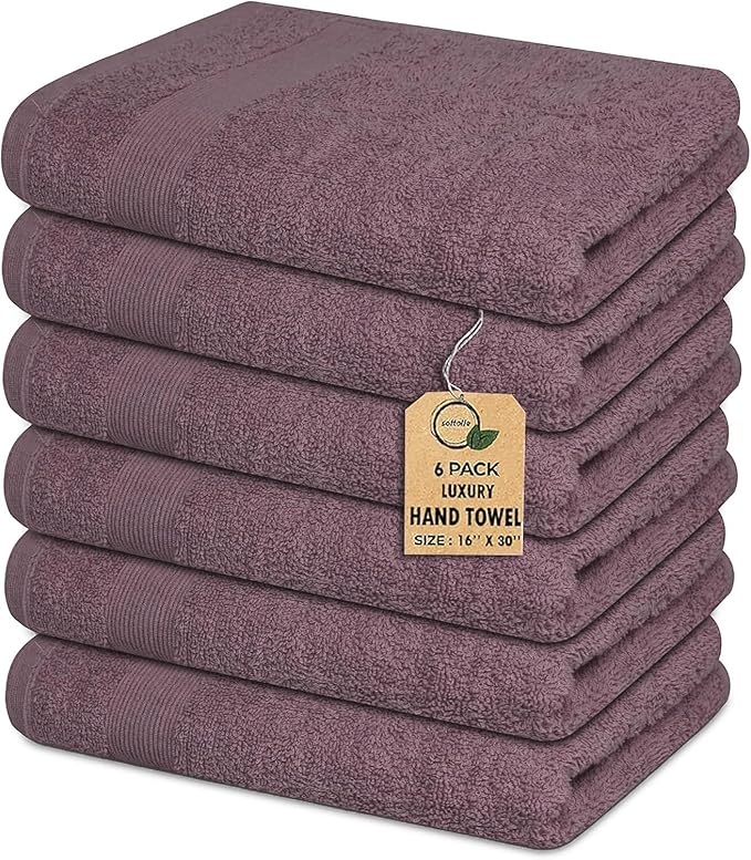 Premium Hand Towels Pack of 6 (16" x 30”) 100% Combed Ring Spun Cotton | Highly Absorbent Hand Towels Set | Ultra Soft for Home, Gym & Spa (Purple Ash)