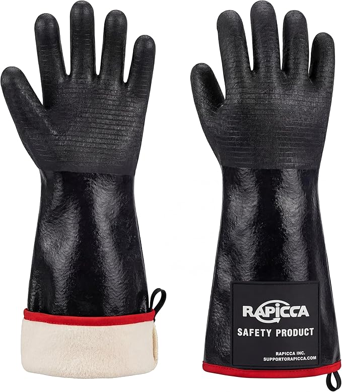 RAPICCA 932°F Heat Resistant BBQ Grill Gloves: Oil Resistant Waterproof for Smoking Grilling Cooking Barbecue Deep Frying Turkey Rotisserie Handling Hot Greasy Meat Stocking Stuffers - 17 in Size XL