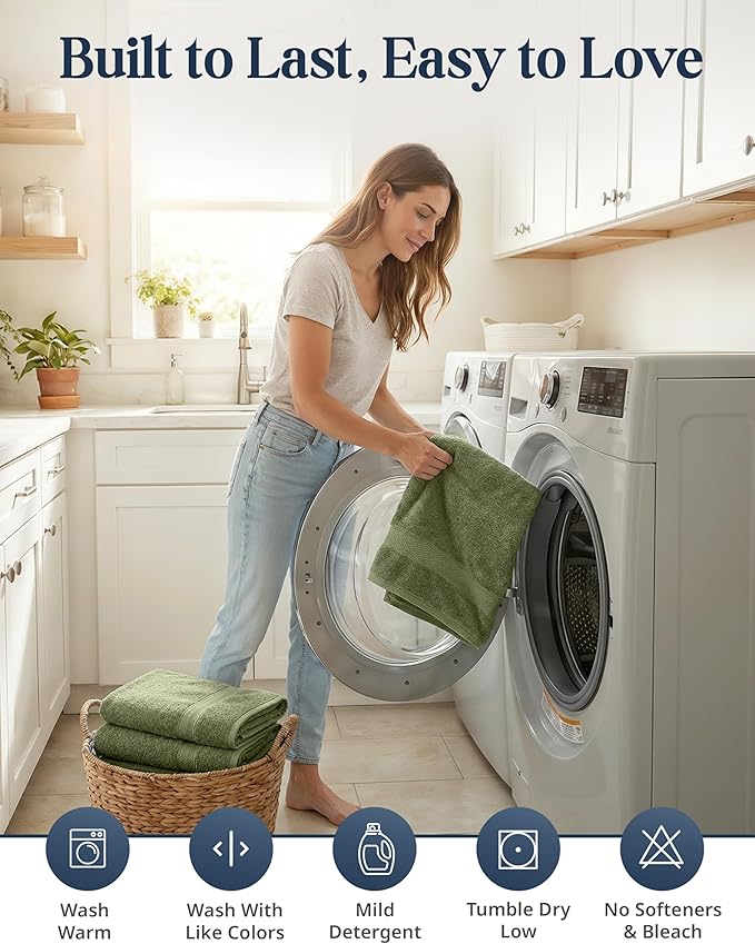 LANE LINEN Luxury Cotton Bath Towel Pack of 16 - Softer, Highly Absorbent & Durable - 4 Bath, 8 Wash cloths, 4 Hand Towels for Bathroom - Premium Look, Spa Quality, Solid Dyed Towels - Oil Green