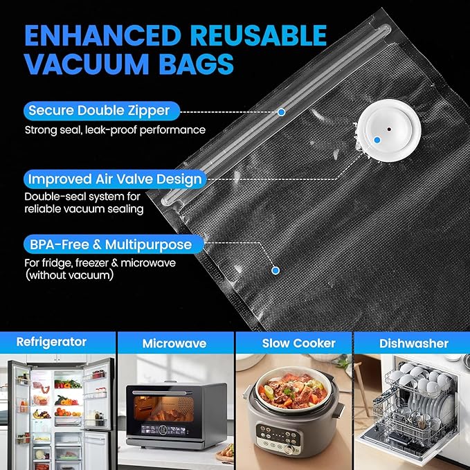 Vacuum Sealer for Food with Visible Tank, Handheld Vacuum Sealer Machine with 30 Reusable Bags for 5X Longer Freshness, Wireless & Portable, White