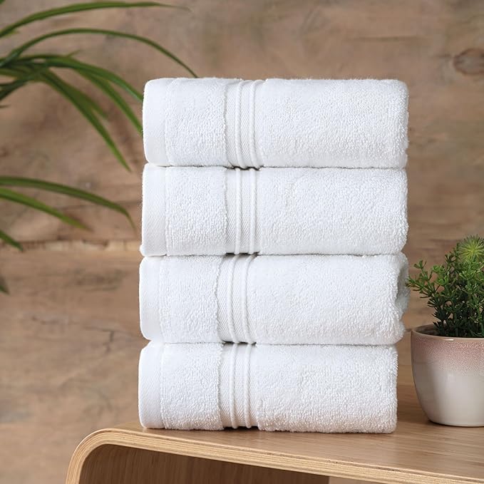 Milara Turkish Super-Plush Wash Cloths Set 4-Piece | Premium 100% Cotton Washcloths Absorbent, Durable with Hanging Loops | White Color Bath Washcloths, (13 x 13 Inch)