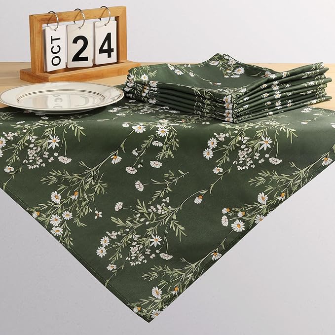 Spring Summer Daisy Napkins, 18×18 Inch Dinner Cloth Napkins Set of 6, Washable Cotton Soft Absorbent Square Table Top Decoration for Dining Kitchen Party Wedding
