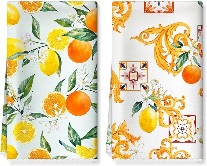 Summer Lemon Microfiber Kitchen Towels, Soft Absorbent Hand Towel 15.7 × 23.6 Inch, Thick Dish Cloth for Party Anniversary Holiday Decoration, Housewarming Gifts for Mom
