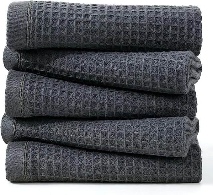 Kitchen Towels and Dishcloths Sets, 14 X 14 Inches, Absorbent Dish Towels for Kitchen, Microfiber Cleaning Cloth, Dish Cloths for Washing Dishes, Waffle Kitchen Towels (Dark Gray, 14" x 14")