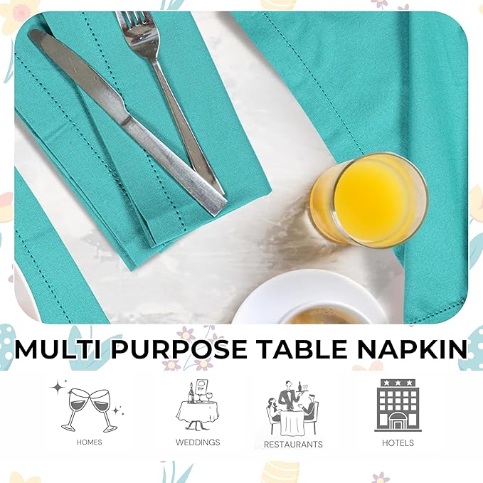Homidate Cotton Cloth Dinner Napkins Set of 12 – 18x18 Latigo Bay Teal with Hemstitched Mitered Corners – Machine Washable Reusable Napkins for Weddings, Parties & Daily Use