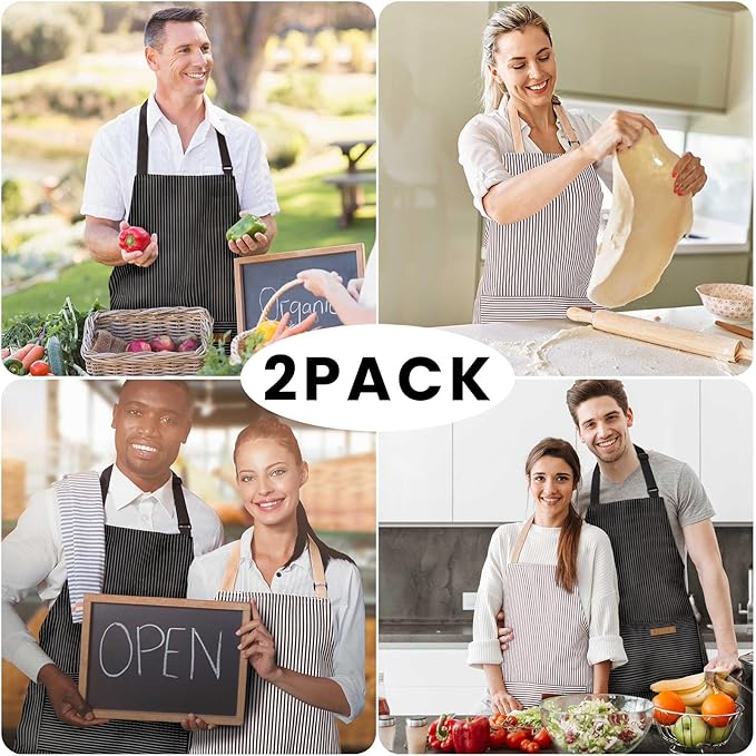 BeLuyi 2 Pack Adjustable Bib Apron with 2 Pockets Chef Cooking Kitchen Restaurant Aprons for Women Men