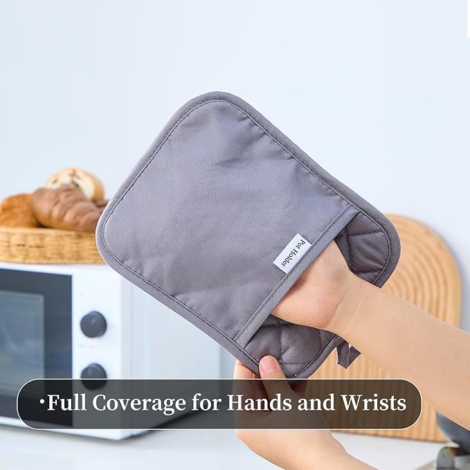 Kitchen Everyday Basic Pot Holder Heat Resistant Coaster Soft Silicone Water Resistant Pot Holder Set Oven Mitts with Pocket, 2 Piece Set, 7"x9" Grey
