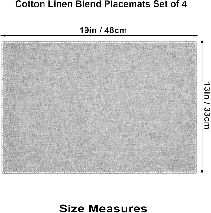 Cloth Placemats Set of 4, Cotton Linen Blend Machine Washable Double Layered Durable Place Mats Heat Resistant Placemats Wrinkle Free Thick Fabric Dining Table Mats (Light Grey, 4)