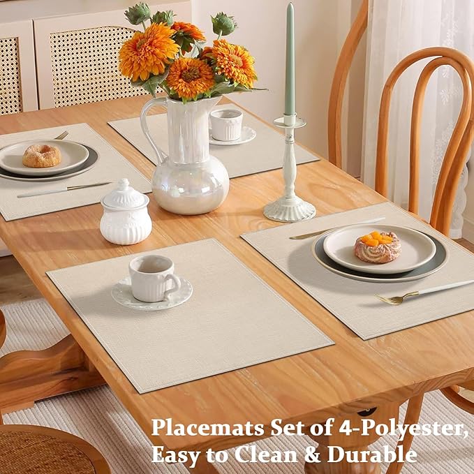 Bloss Beige Placemats Set of 6-12x18 Inch Table Mats Washable Heat-Resistant Place Mats for Dining Table, Easy to Clean Seasonal Place Mats for Holiday Party Kitchen Dining Table Decoration
