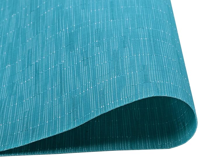 SHACOS Woven Vinyl Table Runner Indoor Outdoor 12x54 inch Kitchen Dining Table Runners Wipe Clean Washable PVC Table Runner, Teal Blue