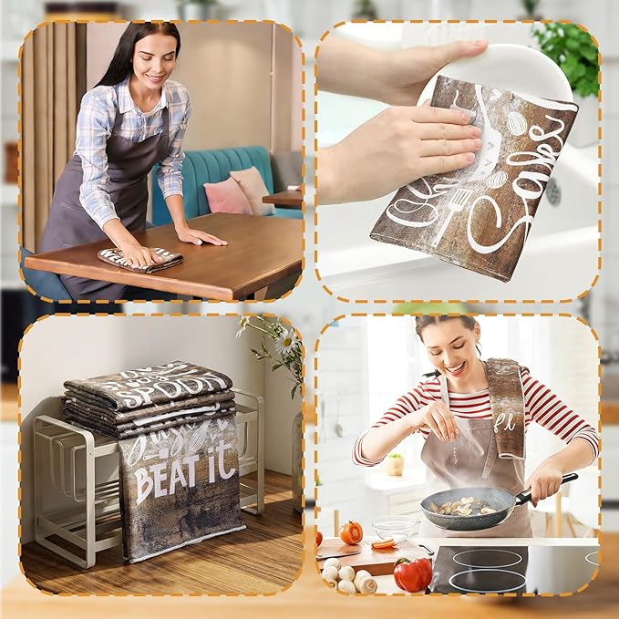 Bencailor 6 Pcs Chocolate Kitchen Towels Decorative Sets Dish Towels Absorbent Fast Drying Hand Tea Vintage Hanging Reusable Cleaning Dishcloths for Cooking Farmhouse Bathroom Accessory
