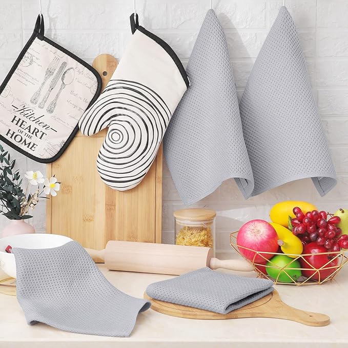 Homaxy 100% Cotton Waffle Weave Kitchen Dish Cloths, 4-Pack Ultra Soft Absorbent Dish Towels, Quick Drying Dish Rags, 12 x 12 Inches, Light Gray