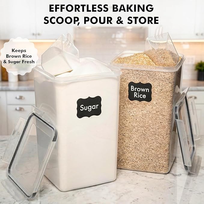 WHITE FEATHER SUPPLIES 2 PC [6.5L / 220 Oz] Large Food Storage Containers with Lids Airtight - BPA Free Clear Plastic Kitchen and Pantry Storage Containers, Bulk Storage for Cereal, Flour, Sugar, Rice