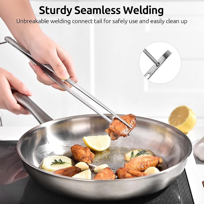 U-Taste 12" Kitchen Cooking Tweezer Set: 18/8 Stainless Steel Food-Grade Metal Food Tong, Flexible Pinching, Seamless-Welding, Sturdy and Non-Slip for Serving, Grilling, Frying (Round & Pointed Tip)