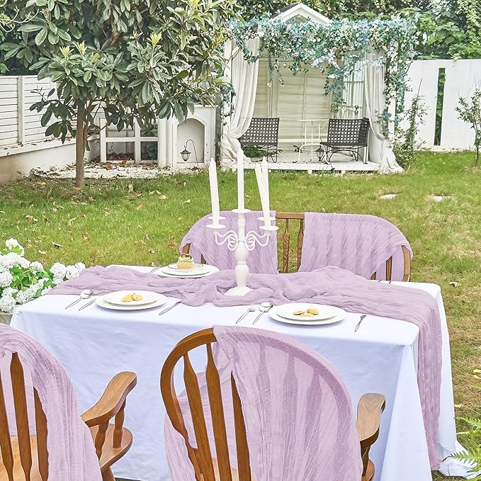 IVAPUPU 2 Pcs Cheesecloth Table Runner - 10ft Lilac Purple Lavender Spring Boho Gauze Cheese Cloth Table Runners for Baby Shower Decorations Wedding Party Garden Decor