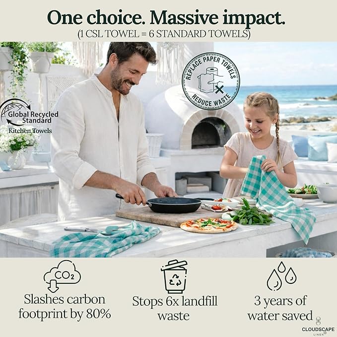 CLOUDSCAPE Kitchen Towels Set of 6 : Cotton-Blended Dish Cloths, Waffle Weave Quick-Drying Dish Towels for Easter Kitchen Accessories, Highly Absorbent, 18”x28” Hand Towels with Hanging Loop - Aqua