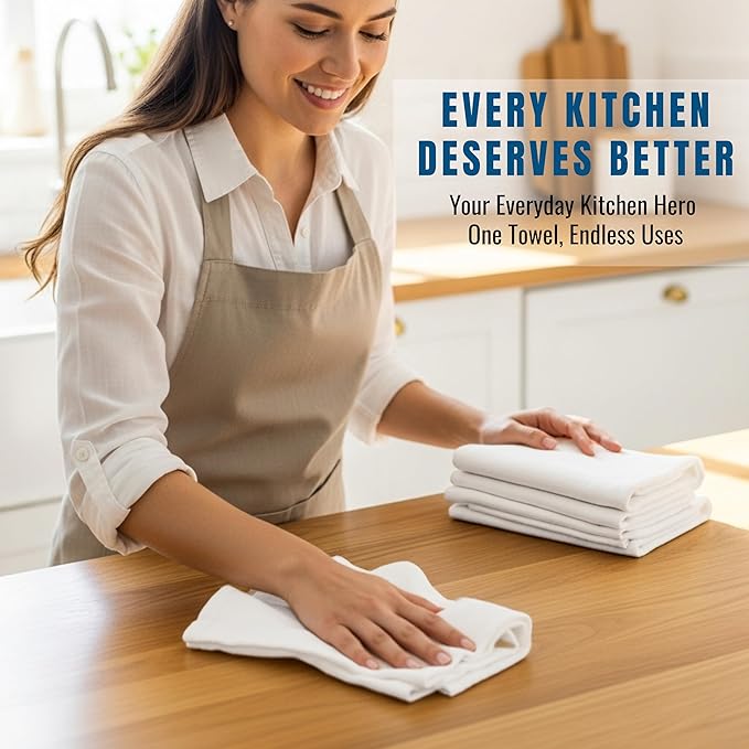 Flour Sack Towels| TeaTowel for Crafts| Kitchen Dish Cotton Blank Towel for Embroidery|Baking Bread Proofing Linen Cover| Thick Absorbent Quick Dry| 24 Pack 28"x28" White
