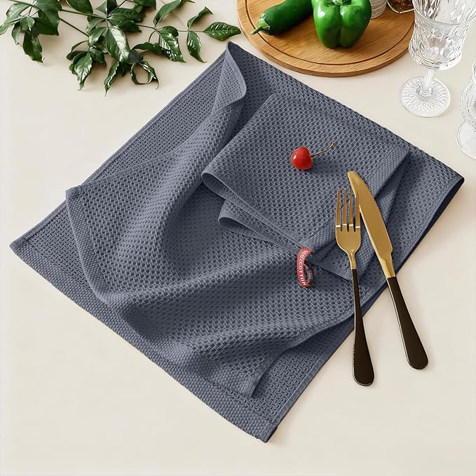 Kitinjoy 100% Cotton Kitchen Towels and Dishcloths Set, 12 Pack-13" x 28" and 12" x 12" Waffle Weave Dish Towels, Ultra Soft Absorbent Quick Drying Dish Rags, Dark Grey