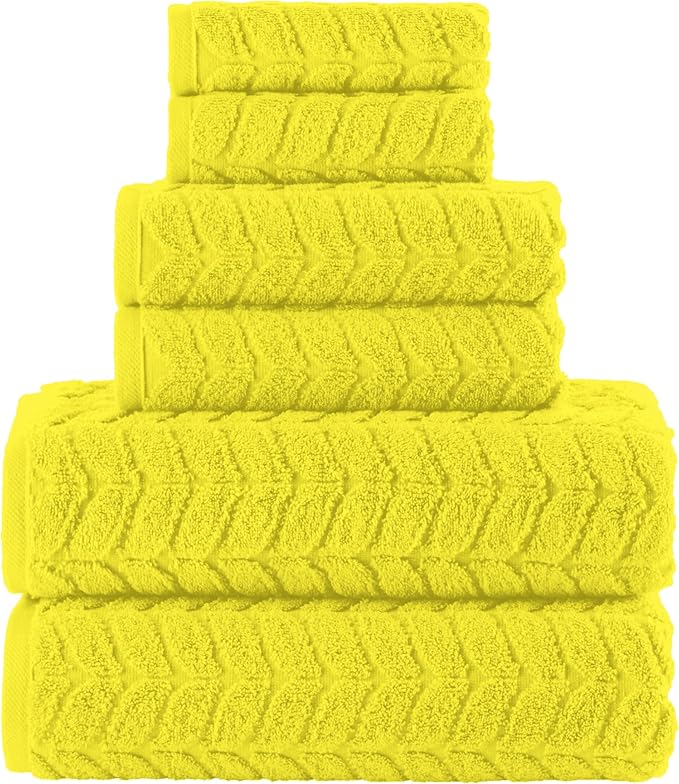 Elegant Comfort Luxury 6-Piece 100% Turkish Cotton Jacquard Braided Textured Premium Hotel Quality Towel Set– Soft and Absorbent, Includes 2 Bath Towels, 2 Hand Towels and 2 Washcloths, Yellow