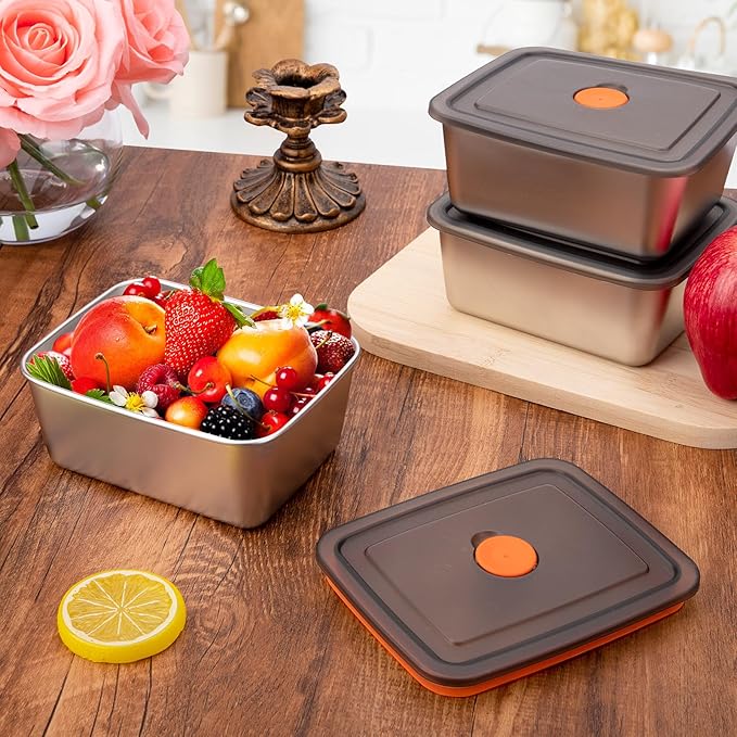 3 PCS(20oz) Stainless Steel Food Storage Containers With Lids | Snack Containers for Kids, Freezer Safe, Microwave Safe | 316 Metal Containers For Meal Prep, Leftovers, Freezer
