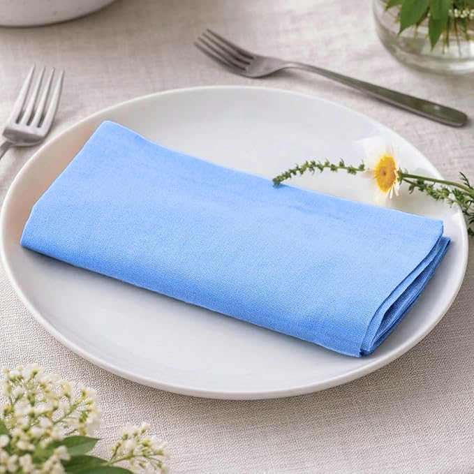 Ramanta Home Light Blue Cotton Dinner Napkins Set of 12, 18x18 Inch 100% Cotton Cloth Napkins, Reusable Fabric Table Napkins for Everyday Dining, Parties, Wedding, Spring & Easter Table Décor Washable