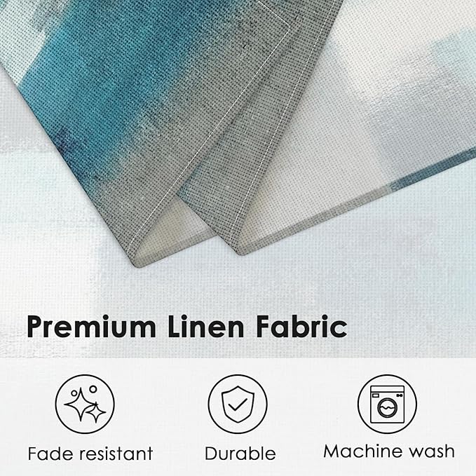 Emvency Farmhouse Placemats Set of 6,12x18 Inch Linen Rectangular Place Abstract Modern Teal Blue Coastal Table Mats for Indoors & Outdoor Home Party Kitchen Dining Decoration