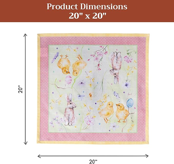 Maison d' Hermine Cloth Napkins Set of 4 100% Cotton Everyday Reusable Square Napkins Cloth Washable Dinner Party Wedding Restaurant Gifts for Mothers Day Spring/Summer (Easter Zest, 20" x 20")