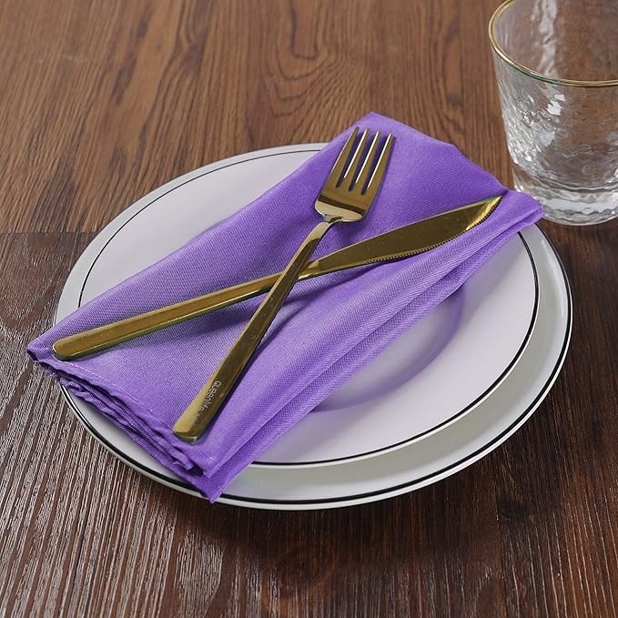 Cloth Napkins 20x20 inch Washable Polyester Dinner Napkins Soft Table Napkins for Wedding Party Dining Banquet(Purple,50PCS)