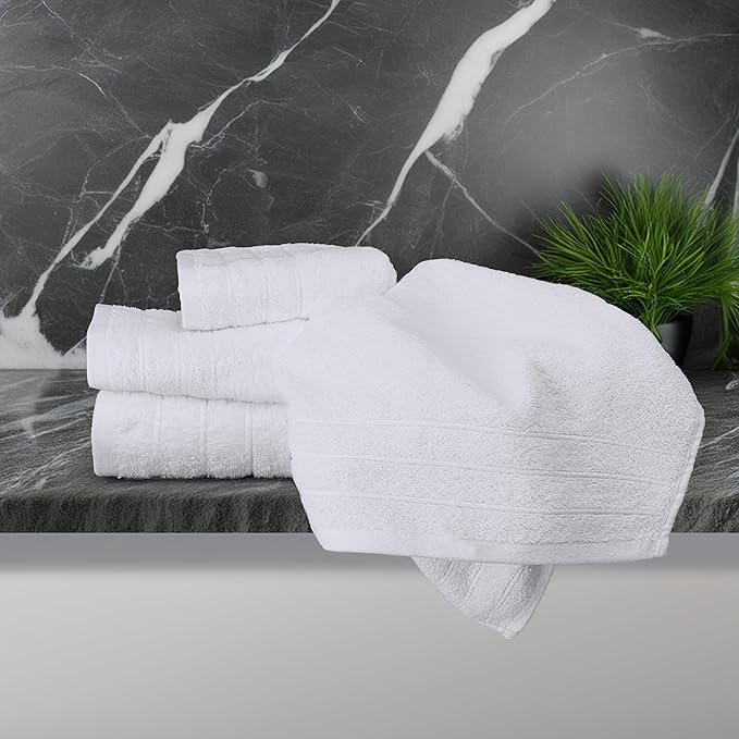 Tens Towels Pack of 6 Hand Towels, 100% Cotton, Lighter Weight, Quick to Dry, 16 x 28 Inches, Super Soft & Absorbent, Perfect for Bathroom & Kitchen, White