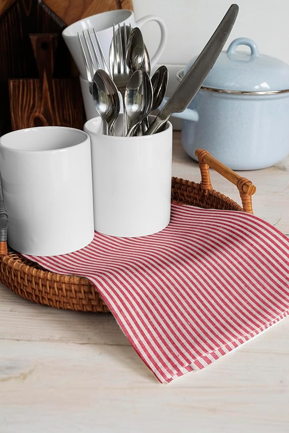 Encasa XO Cotton Kitchen Towel Set | Hand and Tea Cloth for Cleaning & Quick Drying, X-Large 28"x18" (Pack of 4) Highly Absorbent - Ticking Red