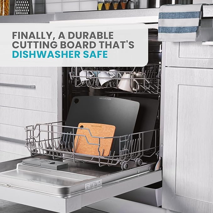 Dishwasher Safe Cutting Board for Kitchen - Large Composite Wood Chopping Board, Thin & Lightweight, Heat Resistant, BPA-Free, Eco-Friendly Cutting Board for Meal Prep, 14.5 x 11.25 Inch (Slate Black)