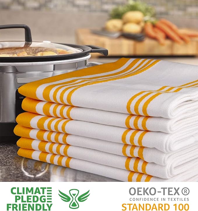 Urban Villa Kitchen Towels 100% Cotton Dish Towels for Kitchen(Set of 6)20”x30” Dish Cloths Highly Absorbent Kitchen Linen Set with Hanging Loop Perfect for Drying Dishes Cleaning Towels-Yellow White