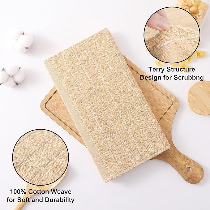 Homaxy 100% Cotton Terry Kitchen Dish Cloths, Ultra Soft and Absorbent Dish Towels for Kitchen, Suitable for Drying and Washing Dishes, 6 Pack, 12 x 12 Inches, Apricot