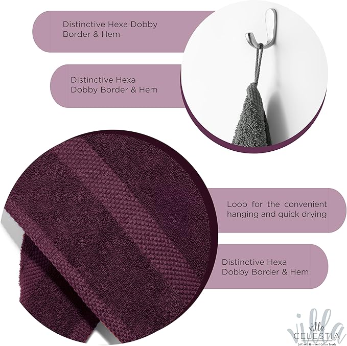 100% Cotton Wash Cloth for face & Body Set of 6, (12 x 12 inches) Sustainable, Soft, Highly Absorbent, Combed Cotton Wash Cloths Pack of 6 for Hotels, Spa, Bathroom, Dorm, Burgandy