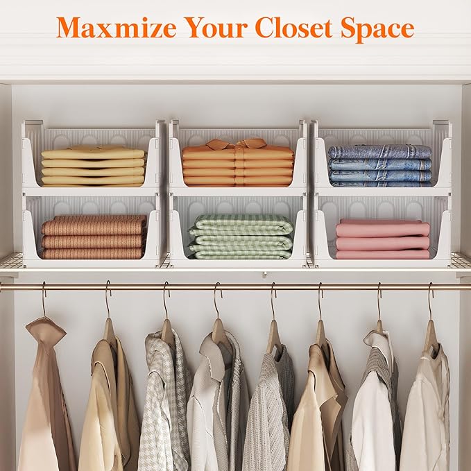 Lifewit 12 Pack Stackable Closet Organizers and Storage Basket for Clothes, Plastic Sweater Storage Bins for Wardrobe, Multifunctional Pants Organizer for RV, Pantry, Kitchen, Dorm, 32 cm/12.6 inch(L)