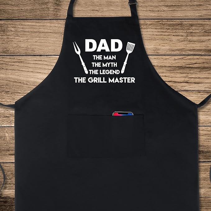 Xornis 100% Cotton Funny Apron with 2 Pockets for Men Women BBQ Grilling Adjustable Bib Black Aprons Gifts Cooking Kitchen
