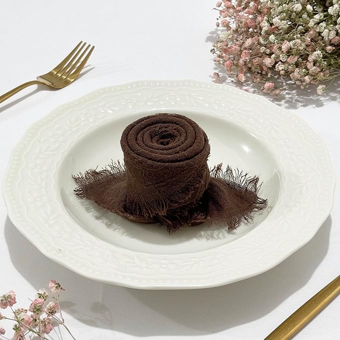24Pack Brown Cloth Napkins 17x17Inch Brown Napkins Cloth with Fringe Soft Cotton Cloth Napkins Washable Rustic Dinner Napkins Cloth for Wedding Party Dinner Table